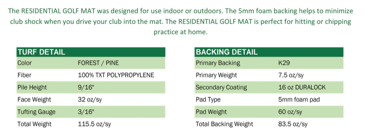 Residential Golf Mat